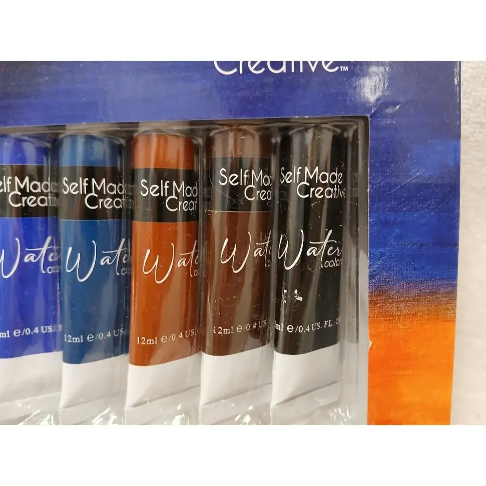17 Pc WATERCOLOR Tubes Paint Set‎ w 4 Taklon Paint Brushes + Art Palette Value